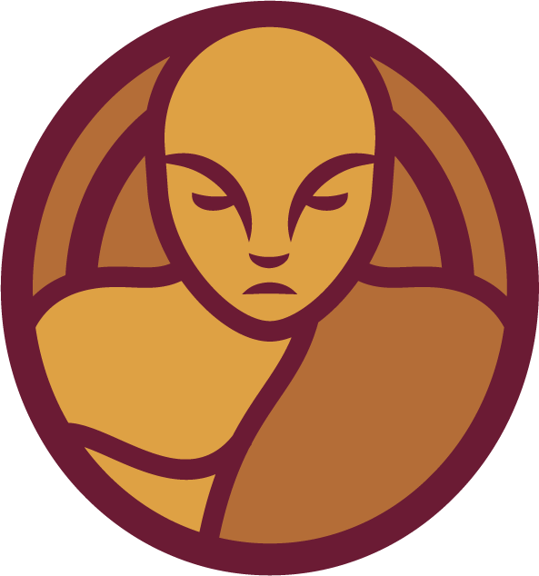 Alphamonks logo featuring a stylized, meditative monk in a circular design with warm earth tones. Represents the brand's focus on inner peace, strength, and community.